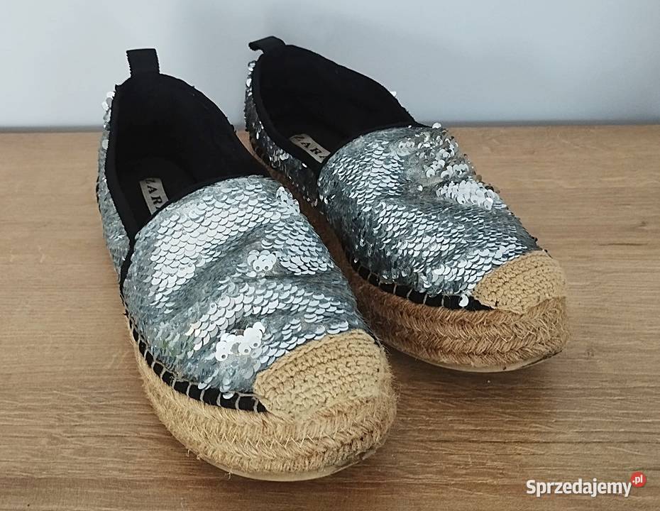Zara srebrne cekinowe Espandryle Rozmiar 37 23cm Czółenka Czółenka Olsztyn