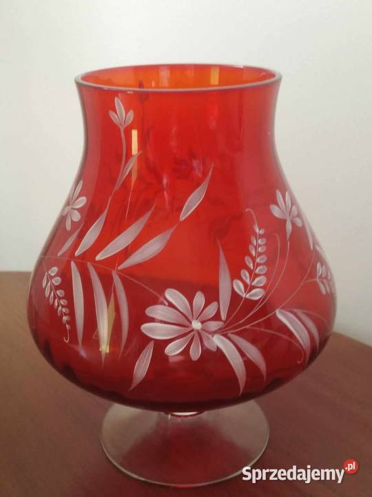 Duży Kielich Dekoracyjny Czerwony Kwiaty 1980 Wałbrzych