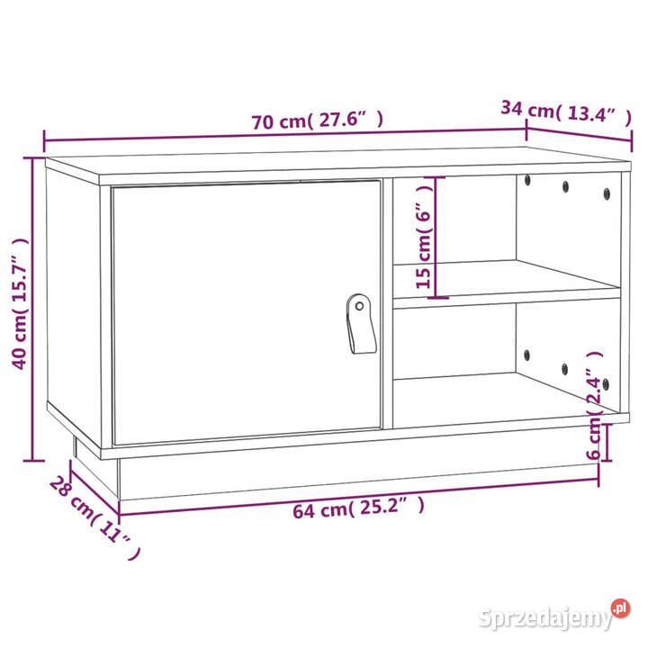Szafka pod TV szara 70x34x40 lite drewno sosnowe