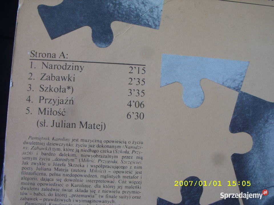 Winyl LP Rock JÓZEF SKRZEK PAMIĘTNIK KAROLINY 1 płyta Wołów