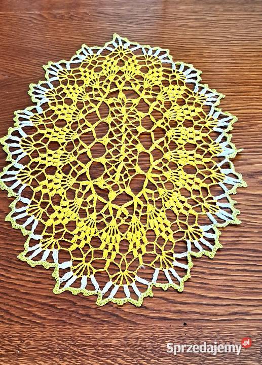 Serweta owalna na szydełku rękodzieło bawełna żółty wielkopolskie Poznań