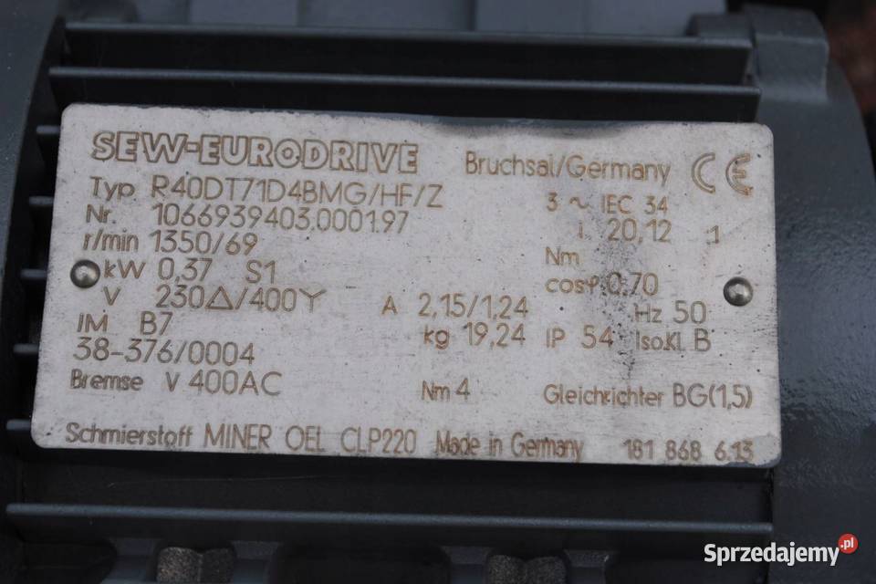 Motoreduktor 037kw 69obr z hamulcem Firmy SEW Kargowa