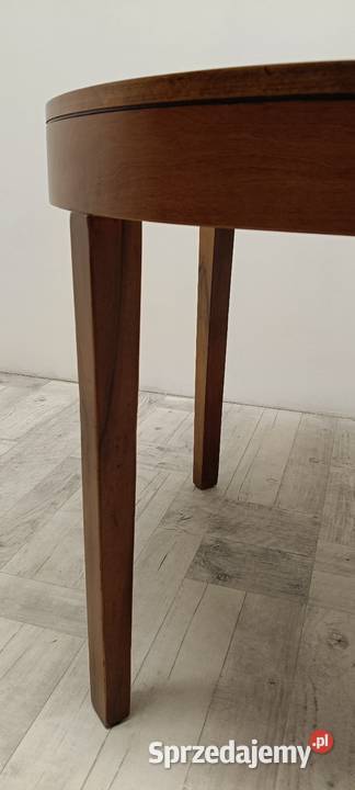 stół okrągly PRL vintage fornir orzech do salonu