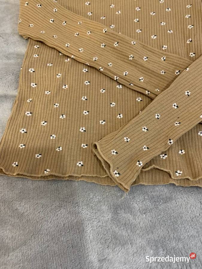 Bluzka z długim rękawem beżowa prążkowana w Bluzki, koszulki i kaftaniki Jasło sprzedam