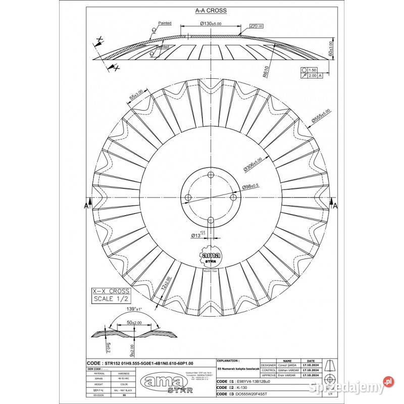 Talerz 560 mm 4 otworowy grubość 5 mm typ SKF sprzedam