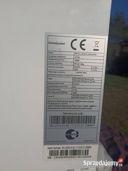 KlimatyzacjaPompa ciepła mono Split Equation 5kw Gdańsk