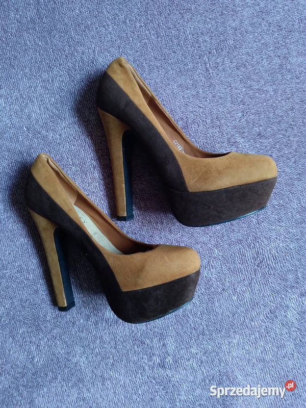 Buty damskie na obcasie brązowe beżowe zamszowe Czółenka świętokrzyskie Kielce
