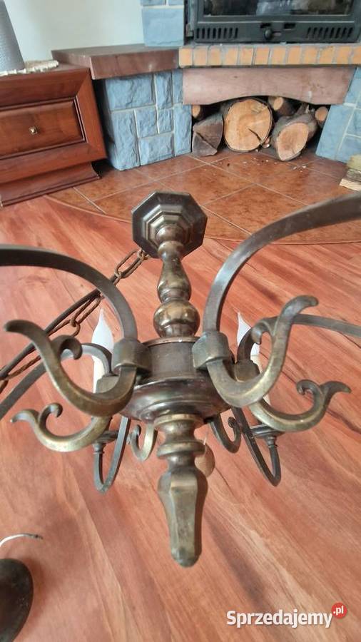 Żyrandol mosiężny przedwojenny sześcioramienny Gorzów Wielkopolski