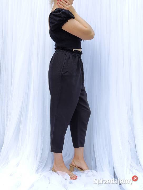 Spodnie czarne M 38 HM len lniane wiskoza Szczecin