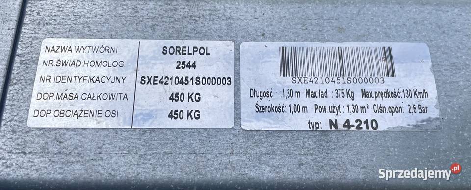 Przyczepka lekka Neptun Sorelpol 450 Warszawa sprzedam