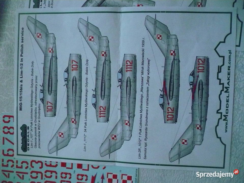 kalkomania MIG15 skala 132 nowe polskie Modelarstwo dolnośląskie Wałbrzych