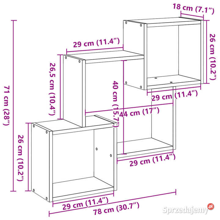 Półka ścienna 78x18x71 biała materiał