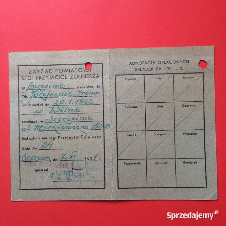 1422 Legitymacja Członkowska Tymczasowa Antykwariat zachodniopomorskie Szczecin