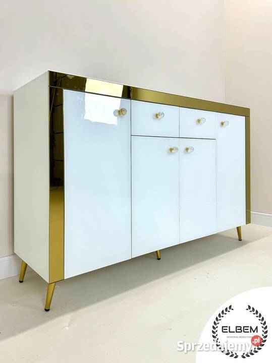 Komoda szklana biała złote wstawki Glamour 40cm Wrocław sprzedam