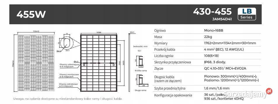 Paleta 36x JA SOLAR JAM54D41 BIFACIAL 445W LB