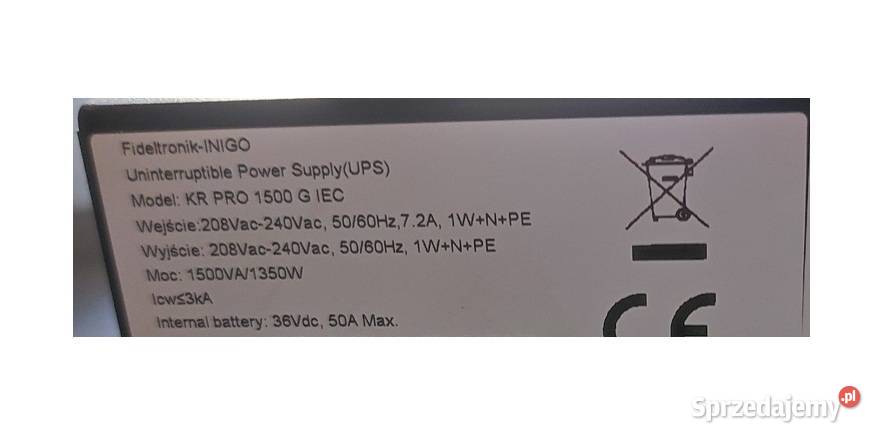 Zasilacz UPS Fideltronik INIGO KR PRO 1500 Pozostałe mazowieckie Warszawa sprzedam