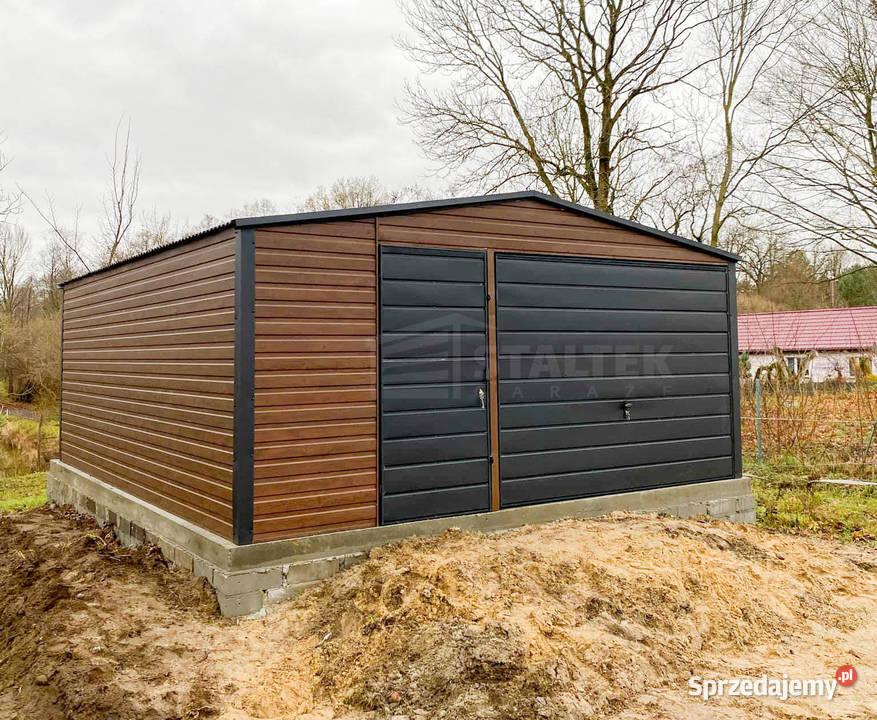 Garaż blaszany 5x6m Brama uchylna Ciemny orzech Sprzedaż Piła