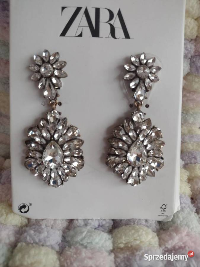 ZARA Bogato zdobione cyrkoniami kolczyki ślubne Kraków