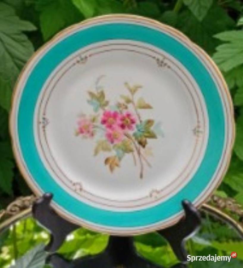 Śliczny talerz z bordiurą w kolorze Tiffany Blue łódzkie Pabianice sprzedam
