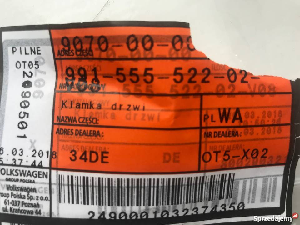 Klamka wewnętrzna drzwi prawe Porsche 911 991 mazowieckie Warszawa sprzedam