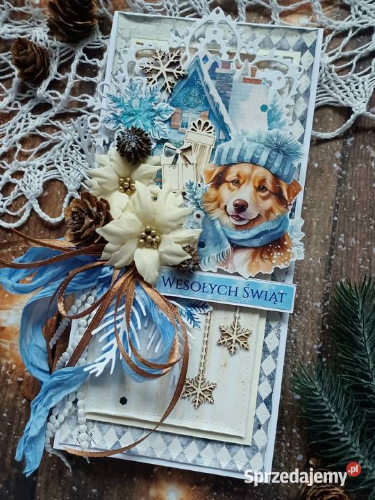 Kartka świąteczna z pupilem ręcznie robiona