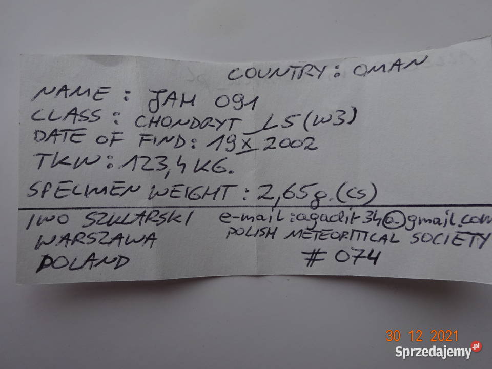 45 meteoryt Jiddat al Harasis 091 chondryt L6 sprzedam