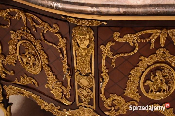 Królewska Drewniana Komoda Barok Okuta Brązem