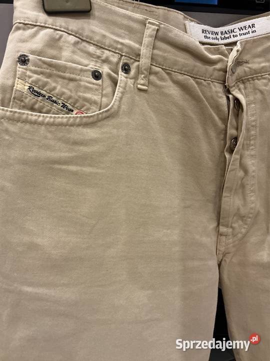 Spodnie Szorty Jeans Beżowe Męskie REVIEW BASIC brązowy/beżowy Nowa Sól