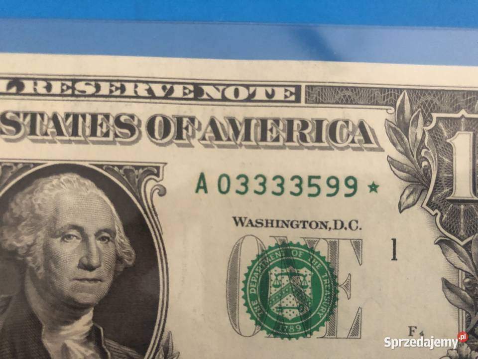 Banknot 1 dollar rzadki numer A03333599 z Szczecin sprzedam