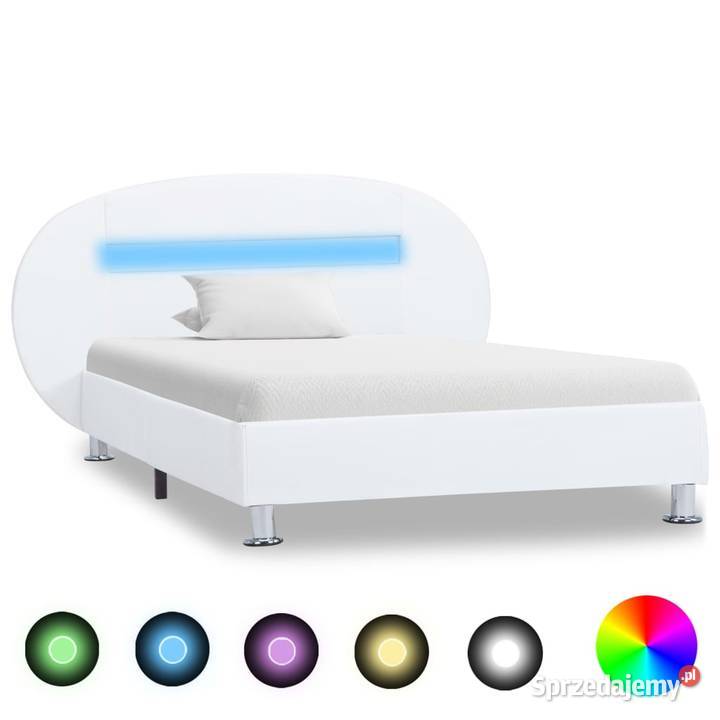 vidaXL Rama łóżka z LED, biała, sztuczna skóra, 285432