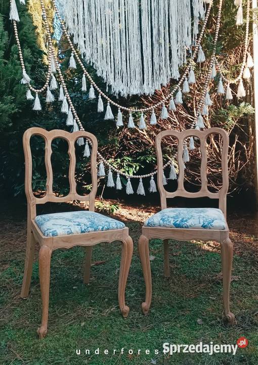 Krzesła drewniane tapicerowane rustykalne boho Leszno