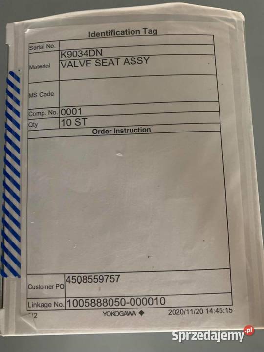 Yokogawa Valve Seat Assy K9034DN Instalacje Warszawa sprzedam
