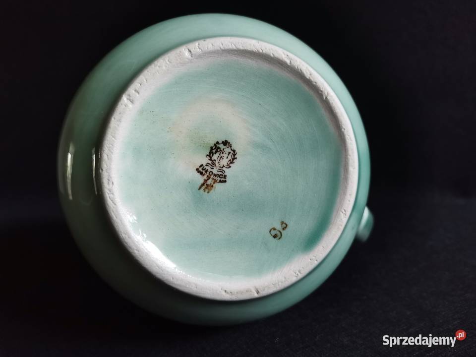 Stary duży nieużywany dzbanek zielony porcelit Katowice