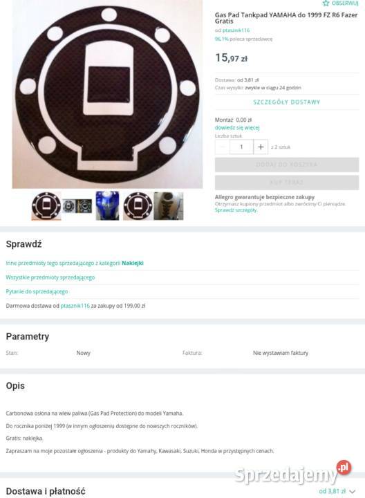 Gas Pad Tankpad YAMAHA do 1999 FZ R6 Fazer Elementy nadwozia Poznań