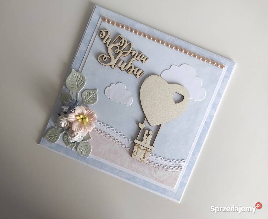 Kartka ręcznie robiona na ślub Para w balonie Łódź sprzedam