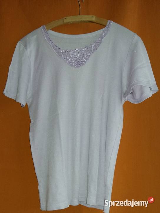Bluzka damska z krótkim rękawem liliowaM Bez wzoru Bluzki i koszule Łódź sprzedam
