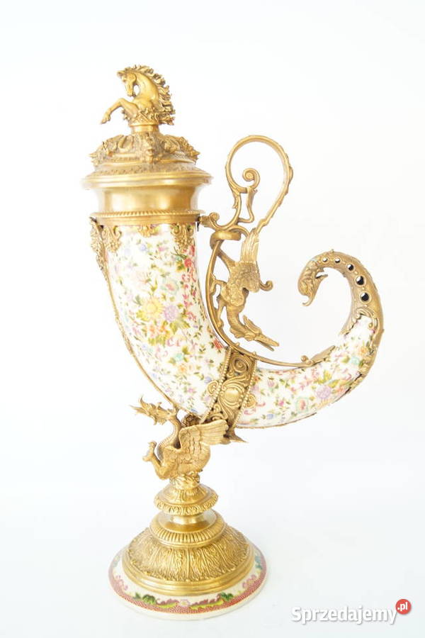 Piękny róg obfitości porcelana z brązem kwiaty Gizałki