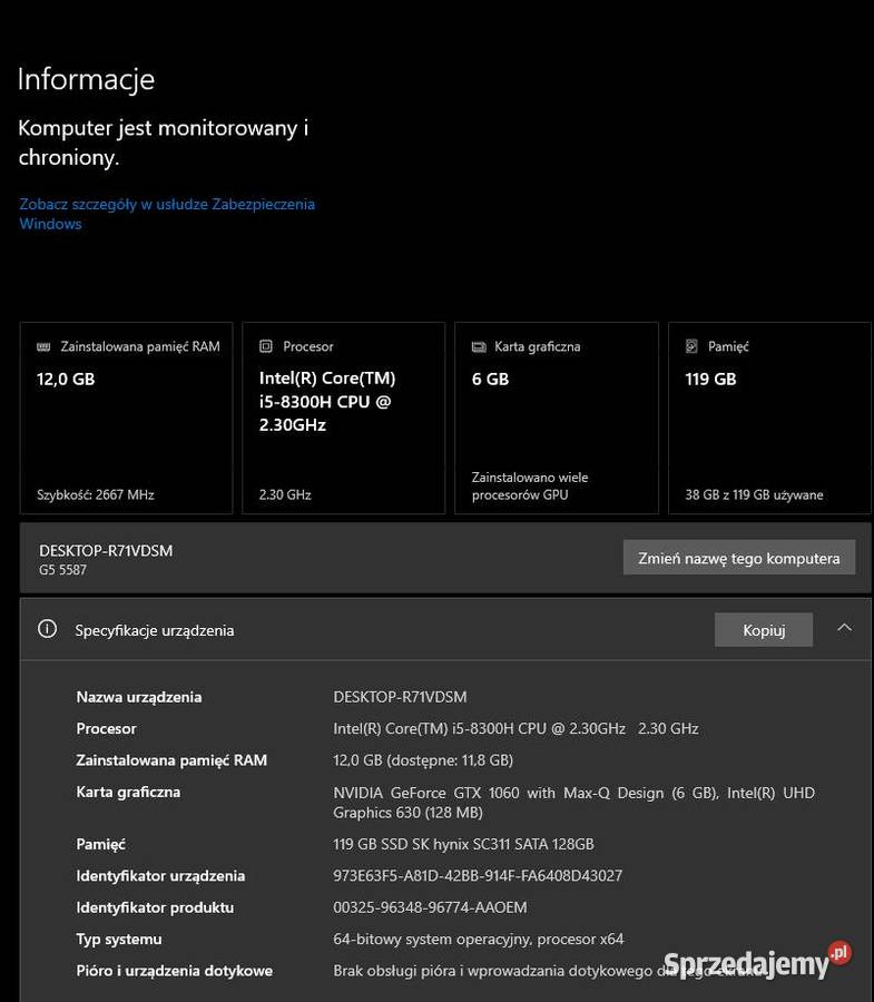 Dell G5 5587 i58300H 12GB RAM GTX 1060 6GB 512 świętokrzyskie Święta Katarzyna