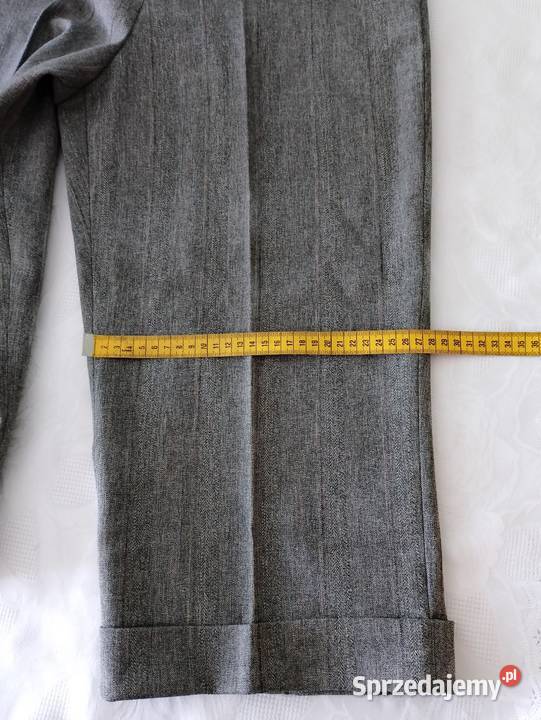 Szare spodnie 34 nogawki w kant z mankietami szary/srebrny