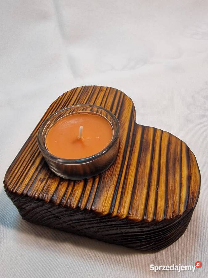 Świecznik drewniany serce koniakowy na tealight Sępopol