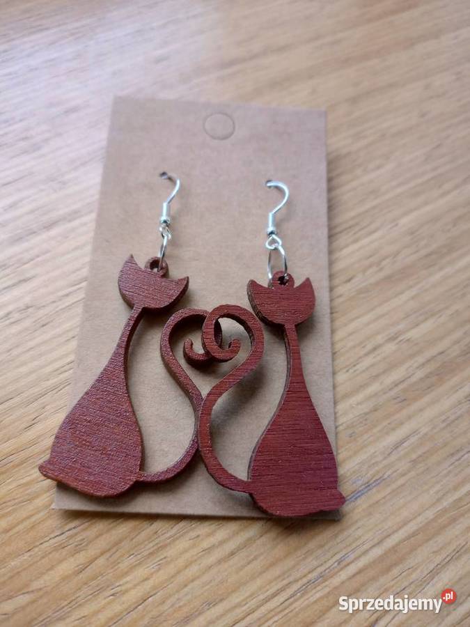 Kolczyki drewniane koty handmade