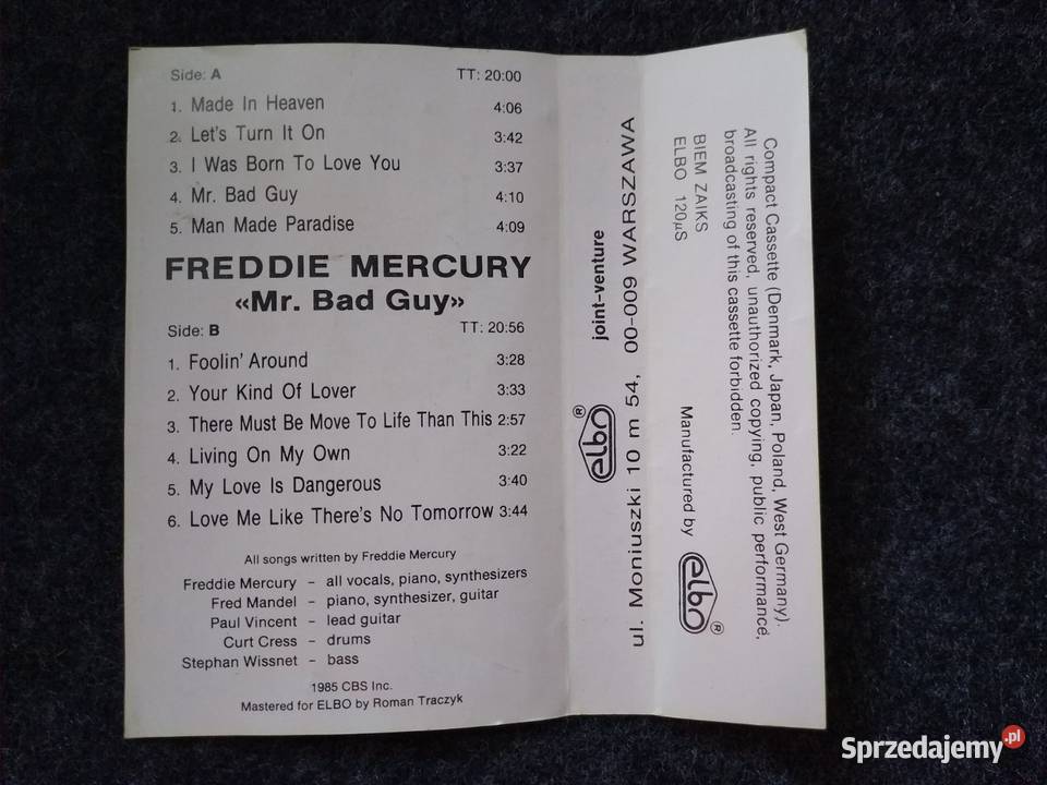 MC cassette cover FREDDIE MERCURY Mr Bad Guy Muzyka Gdańsk