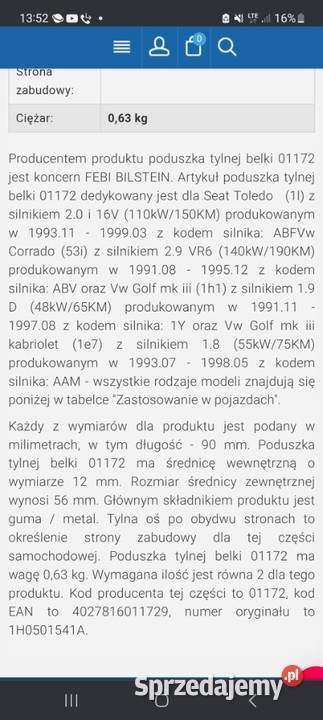 Febi poduszki belki tył kpl Golf Seat Motoryzacja Brzesko