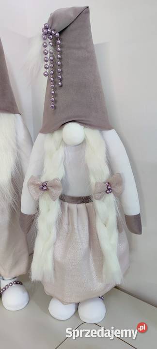 Skrzaty świąteczne krasnale gnomy para pudrowy Lipnica