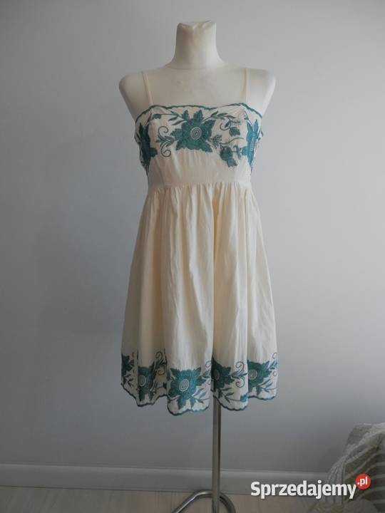 Sukienka Bawełniana Kremowa Haftowana brązowy/beżowy podlaskie Łomża