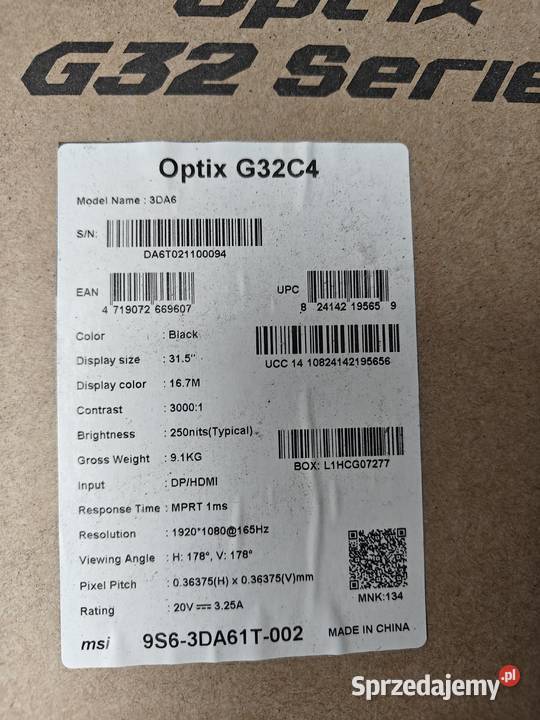 Monitor Gamingowy MSI 32 cale 165hz Full HD Elektronika Kamień Pomorski