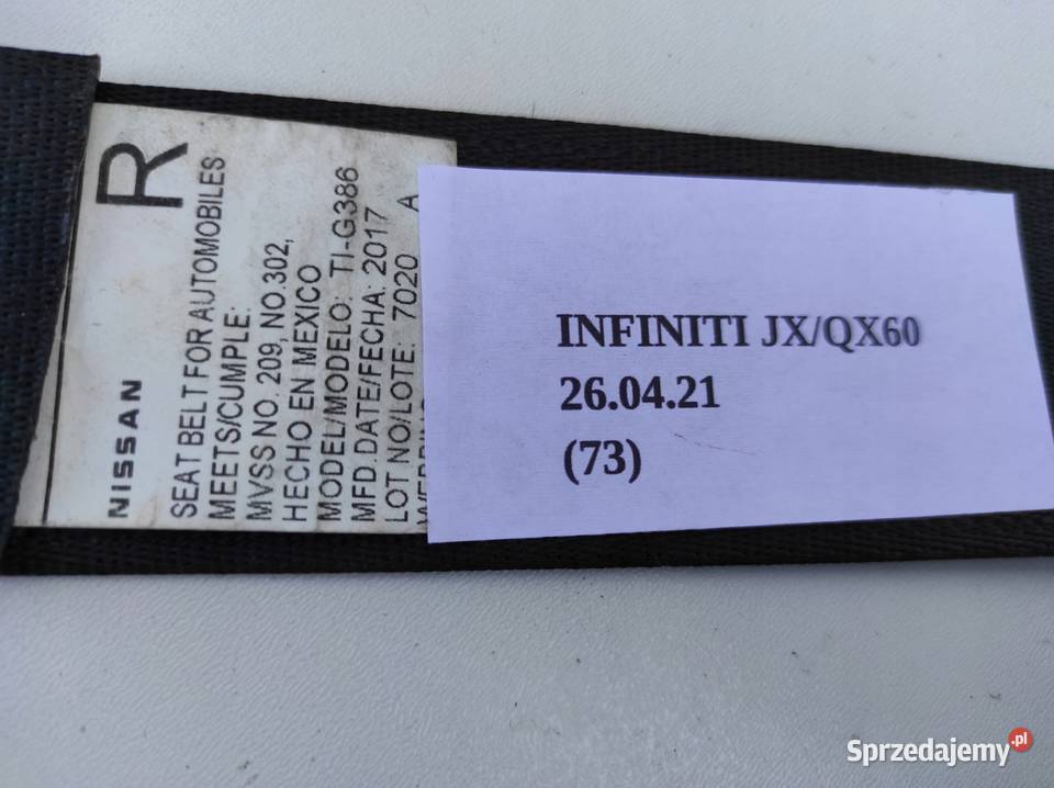 PAS BEZPIECZEŃSTWA PRAWY PRZÓD INFINITI QX60 JX wielkopolskie Nowy Tomyśl