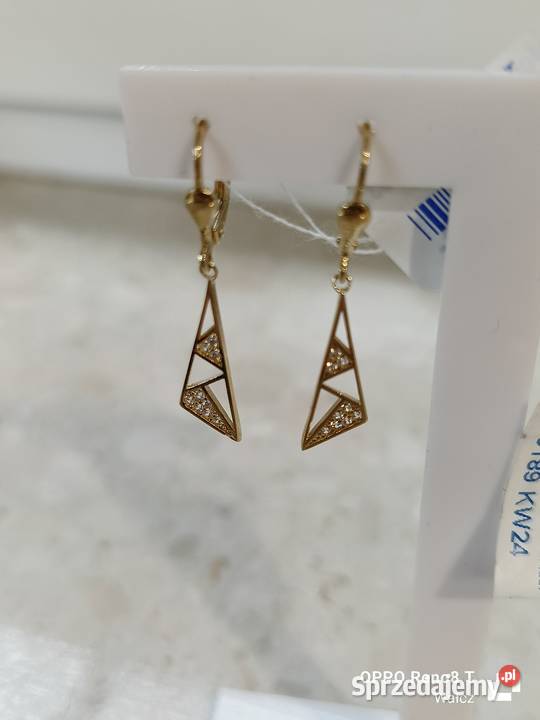 Złote Nowe kolczyki z cyrkoniami wys 35mmpr333 złoto Wałcz