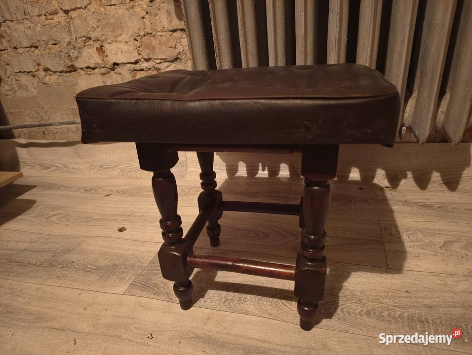 Taboret pufa krzesło z obiciem skórzanym PRL 38cm Będzin sprzedam