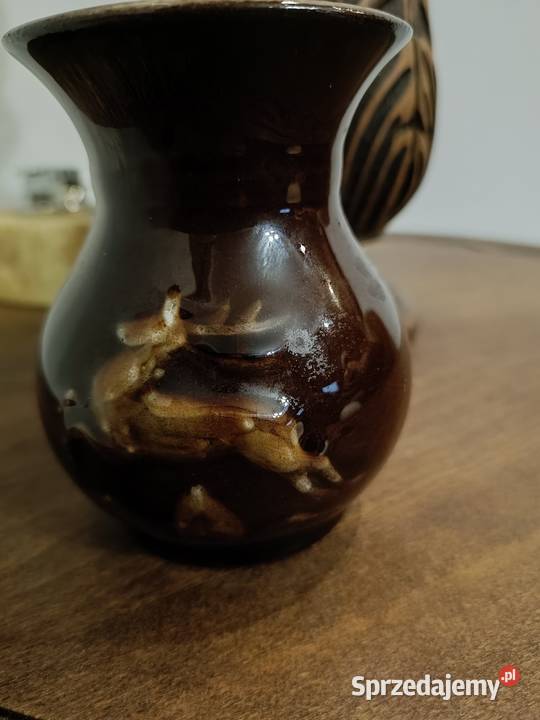 Wazonik z ceramiki PRL vintage z motywem Wazony